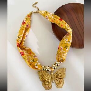 Golden Butterfly 18K Gold Stainless Steel Floral Scarf Choker Necklace